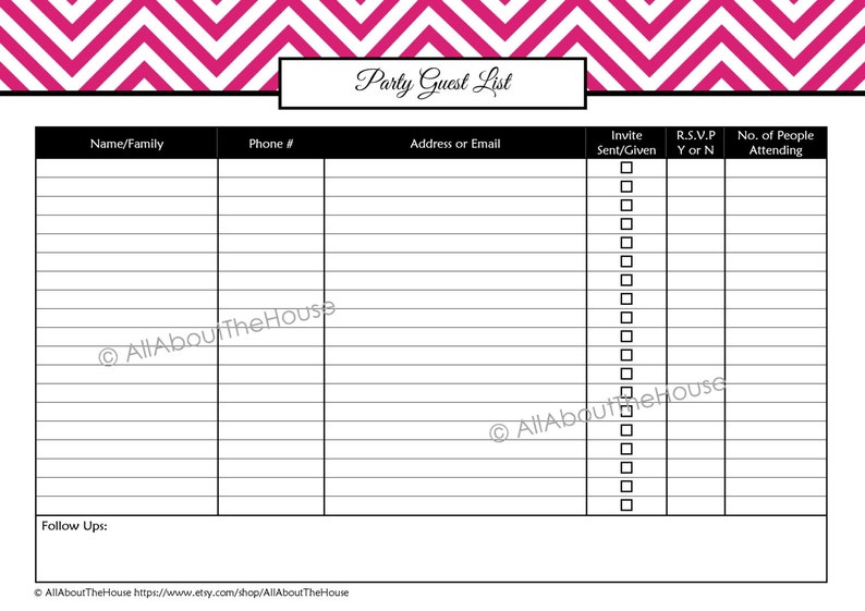 Printable Party Planner 14 sheets PDF Chevron Party Printables Household Binder Guest List, Party Budget, To Do List, Schedule image 3