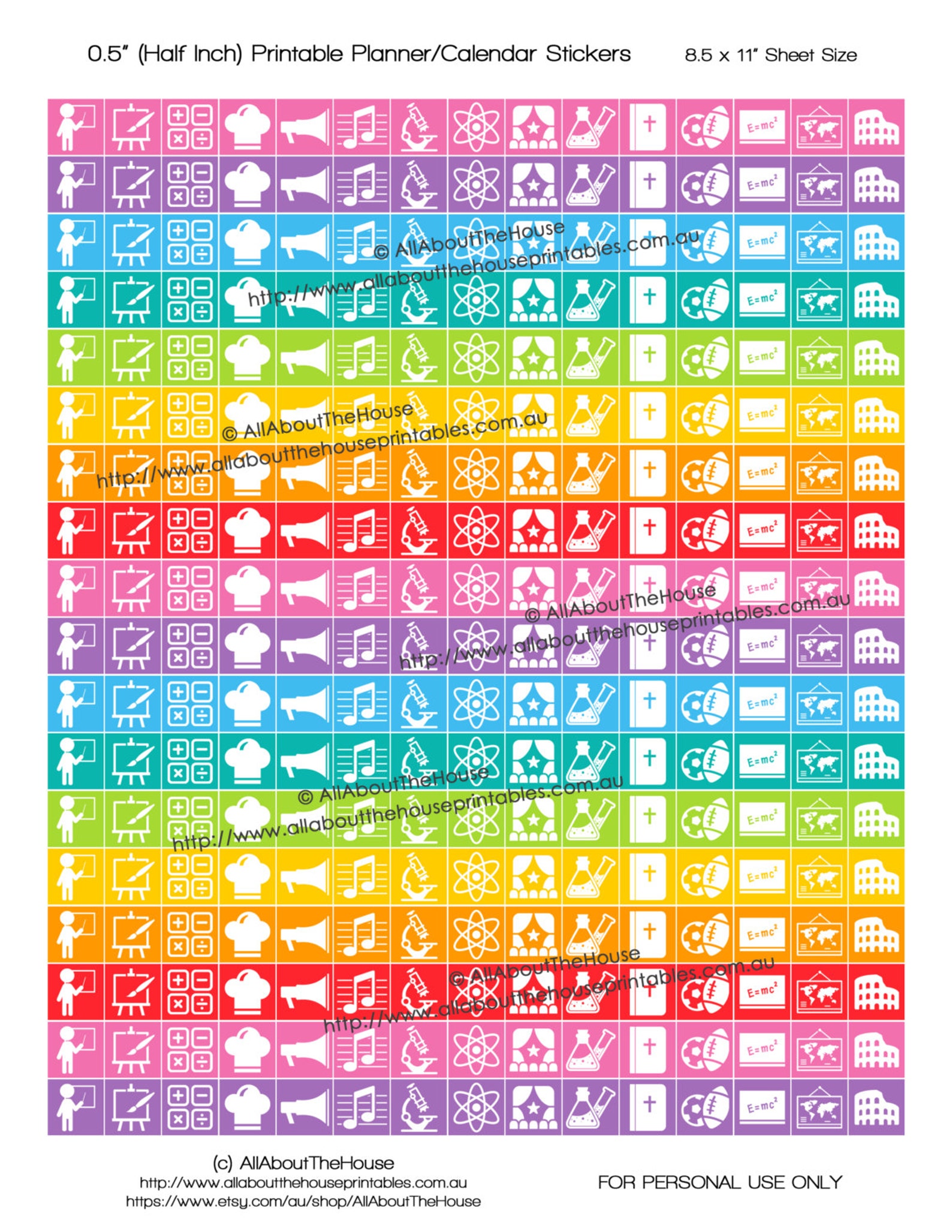 Free Printable School Planner Stickers Subjects