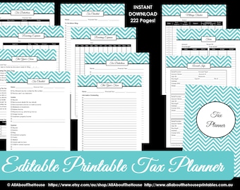 Tax planner printable organizer BLACK EDITABLE Household Binder cover chevron template finance money management tool tabs editable pdf