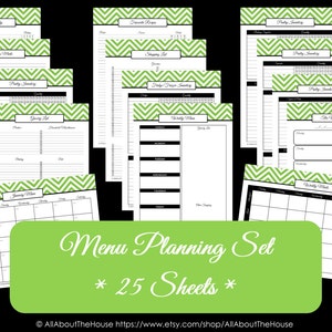 Menu Planner Printables Meal Planning Organisation-Household Binder-25 sheets-Chevron Planner Printables-PDF printable-Value Pack image 1