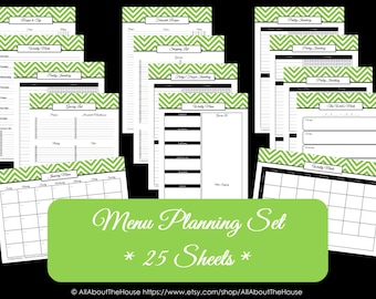 Menu Planner Printables - Meal Planning Organisation-Household Binder-25 sheets-Chevron Planner Printables-PDF printable-Value Pack