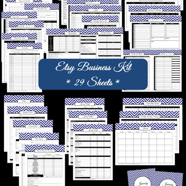 Etsy Business Kit & Finance Set Printables Business Planner WAHM Chevron Household Binder Organize Etsy Ebay Online Store Printable template