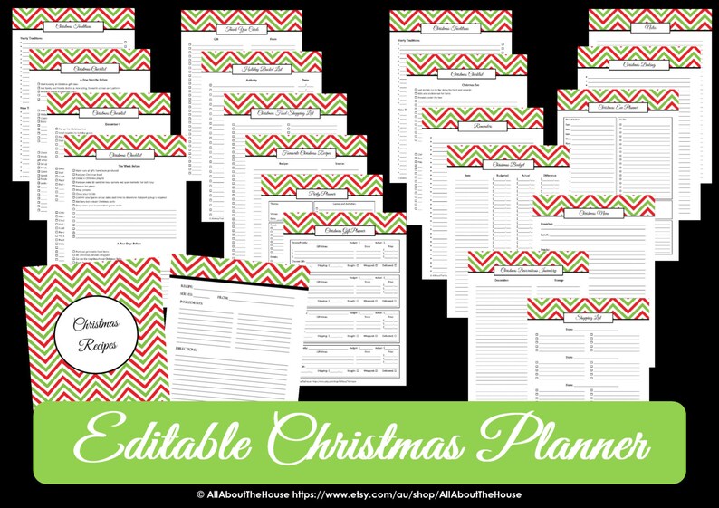 EDITABLE Christmas Planner Chevron Pdf INSTANT DOWNLOAD Home Organisation Gift List To Do Checklist Calendar Party Planner image 2