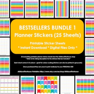 Planner Stickers printable starter bundle bestseller customiser favorite Rainbow Money, health, reminder, school, appointment, list, sidebar