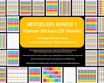 Planner Stickers printable starter bundle bestseller customiser favorite Rainbow Money, health, reminder, school, appointment, list, sidebar