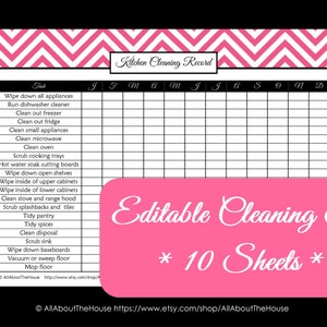 PINK EDITABLE Cleaning Printables Household Binder Home Organisation Binder Chevron Printable Pdf Cleaning Checklist fillable NSTANT dl image 4