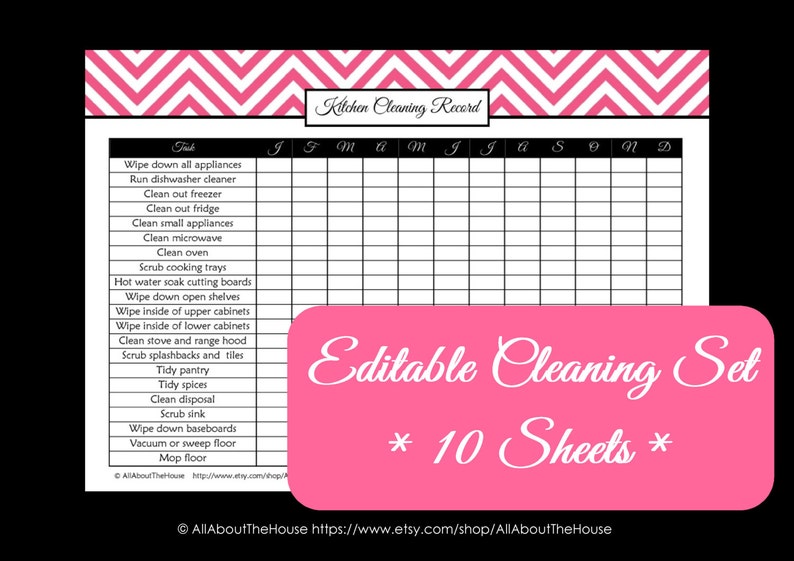 PINK EDITABLE Cleaning Printables Household Binder Home Organisation Binder Chevron Printable Pdf Cleaning Checklist fillable NSTANT dl image 4