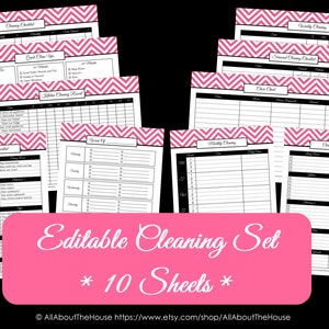 PINK EDITABLE Cleaning Printables Household Binder Home Organisation Binder Chevron Printable Pdf Cleaning Checklist fillable NSTANT dl image 1