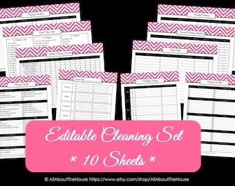 PINK EDITABLE Cleaning Printables Household Binder Home Organisation Binder Chevron Printable Pdf Cleaning Checklist fillable NSTANT dl