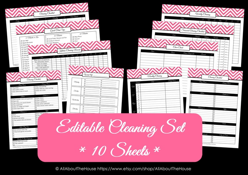 PINK EDITABLE Cleaning Printables Household Binder Home Organisation Binder Chevron Printable Pdf Cleaning Checklist fillable NSTANT dl image 1