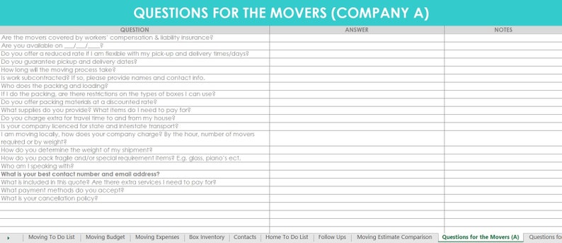 Moving Spreadsheet Planner Checklist Box Labels budget change of address home to do list Printable Organize New Home Door Hanger Template image 7