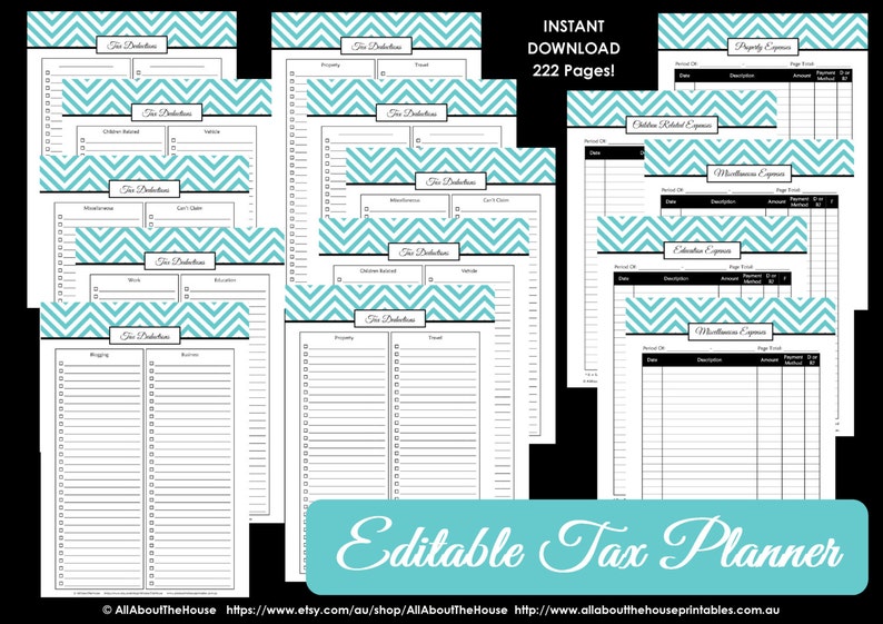 EDITABLE LIGHT BLUE Tax planner printable organizer Household Binder cover chevron template finance money management tool tabs editable pdf image 3