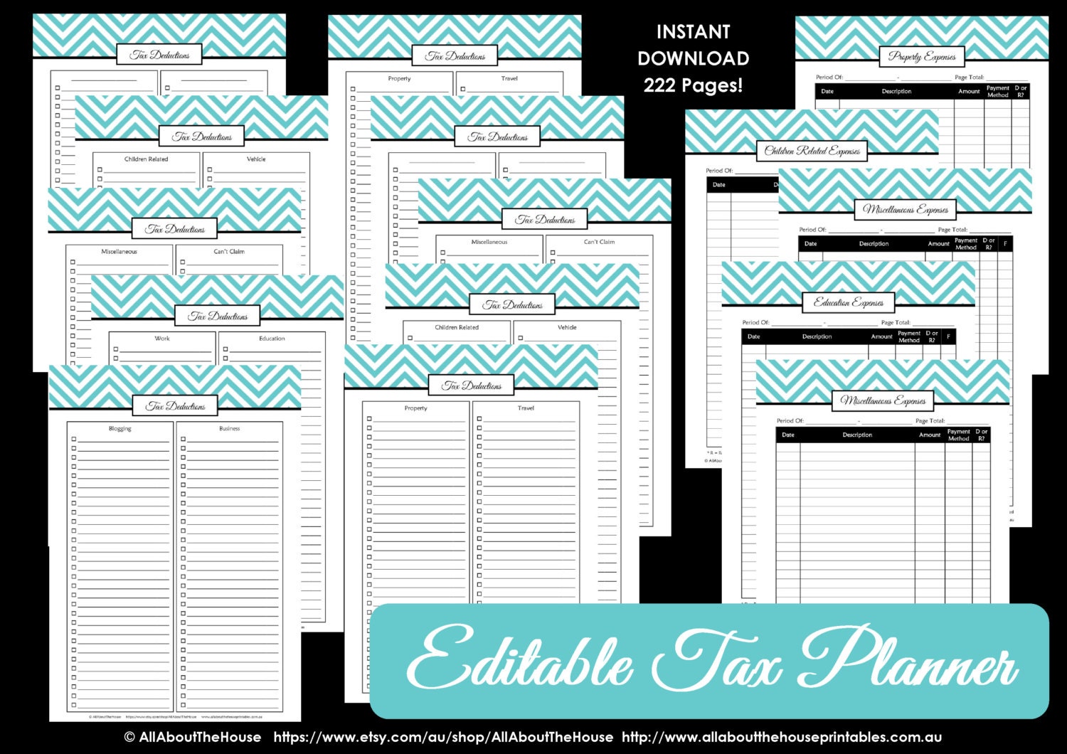 EDITABLE LIGHT BLUE Tax Planner Printable Organizer Household | Etsy
