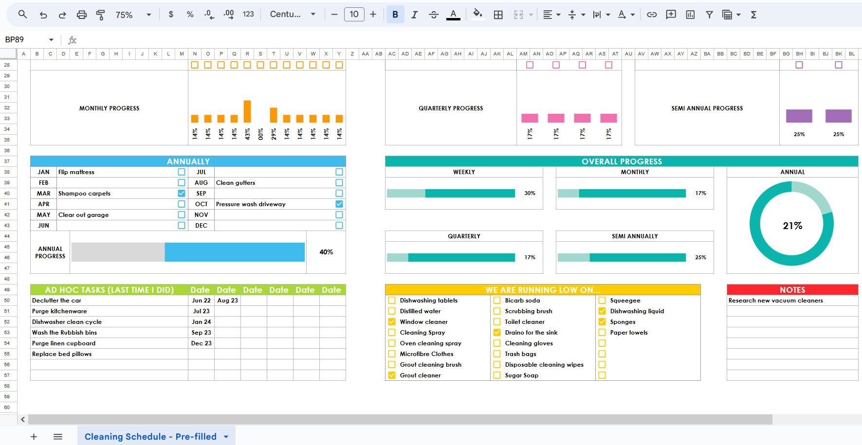 Cleaning Planner Spreadsheet Pre-filled Weekly Cleaning Routine Monthly ...