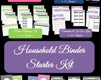 GREEN Household Binder Printables - Home Binder - Starter Planner -Pdf-Chevron Printable-Perpetual-Binder Cover-INSTANT DOWNLOAD