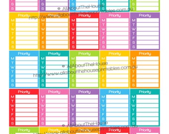 Priorty Planner Stickers - Printable Calendar Stickers Daily Most Important Task Full Box or Sidebar Erin Condren, Plum Paper Limelife etc.