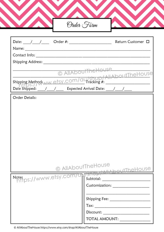 Order Form Custom Order Form Printable Business Planner - Etsy