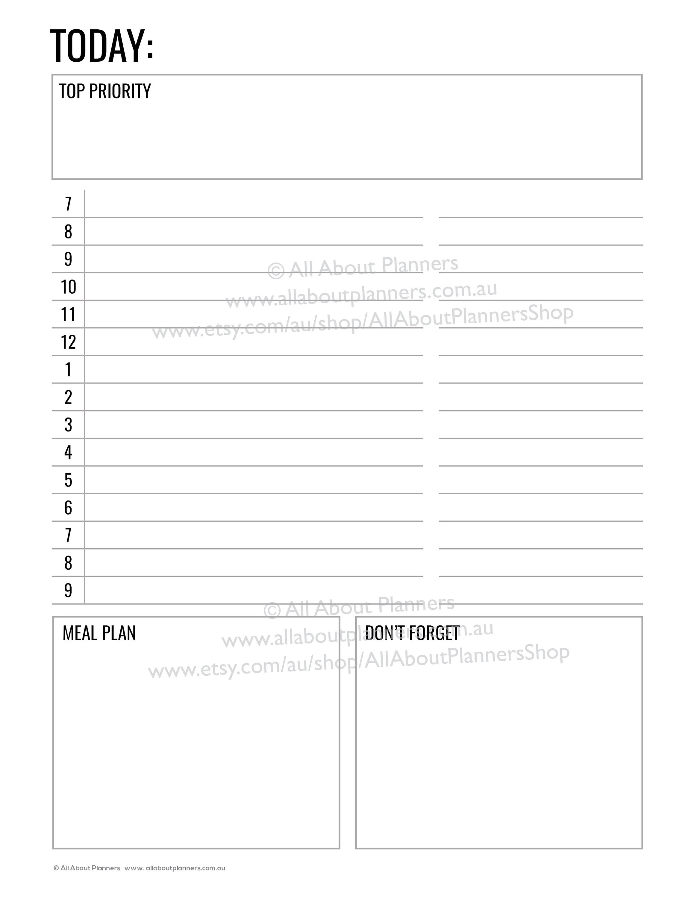 Daily Planner Printable Editable Day to a Page Insert Refill Undated to ...