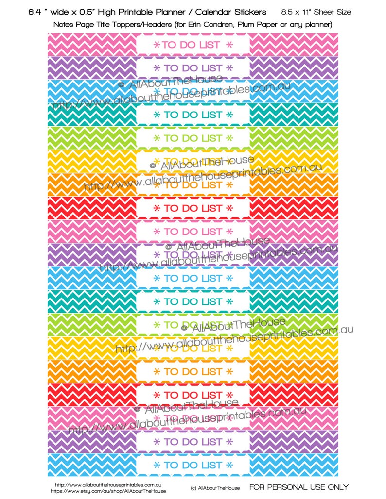 Notes Page Title Topper Header Planner Stickers Checklist Printable To Do List Ideas Tasks Rainbow ECLP Plum Paper ect NPT001 image 1