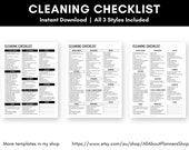 Cleaning checklist printable ADHD room by room zone master cleaning list tasks home chores tracker spring cleaning home organizer fillable