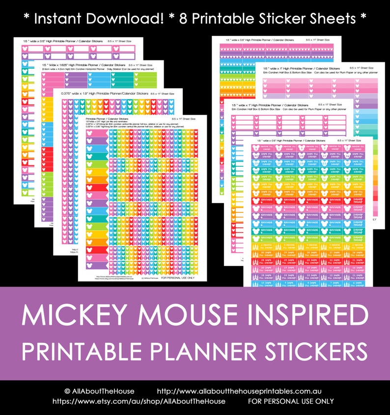 Mickey Mouse Planner Stickers Bundle Kit Rainbow Calendar accessory flag countdown savings to do icon erin condren plum paper any planner imagem 1