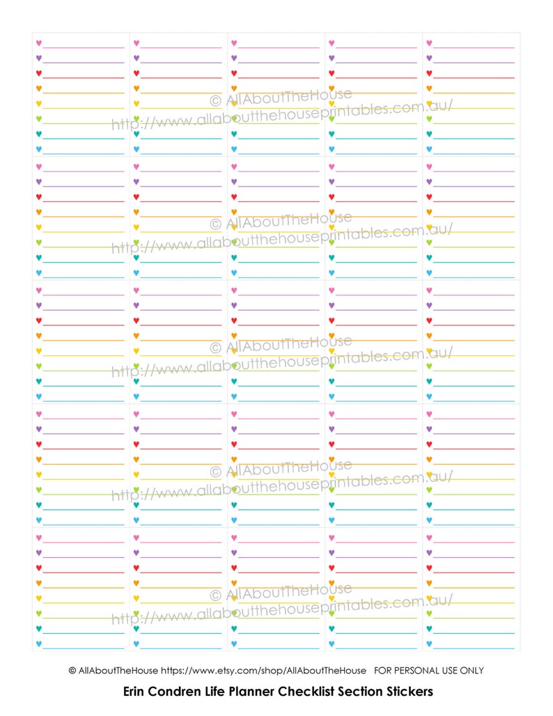 Printable Calendar Planner Stickers Heart List Full Box for Erin ...