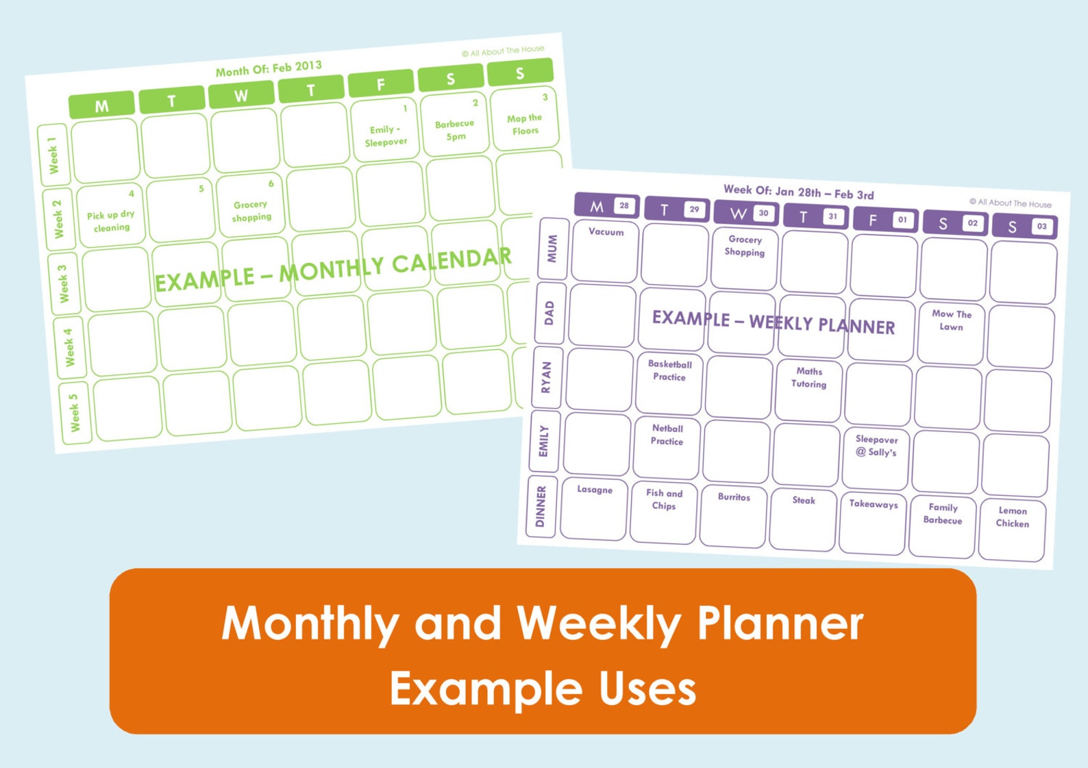 Printable Weekly Family Planner and Monthly Calendar 9 Colours ...