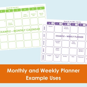 Printable Weekly Family Planner and Monthly Calendar 9 Colours Available Product Number 407 image 2