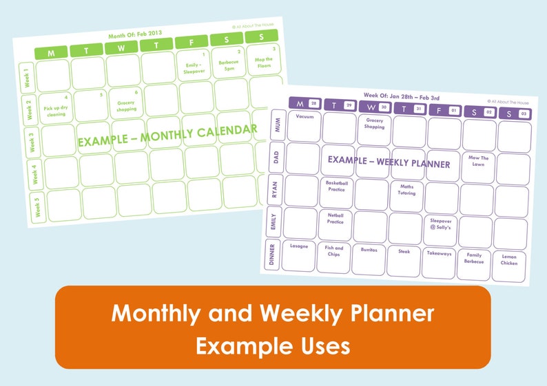 Printable Weekly Family Planner and Monthly Calendar 9 Colours Available Product Number 407 image 2