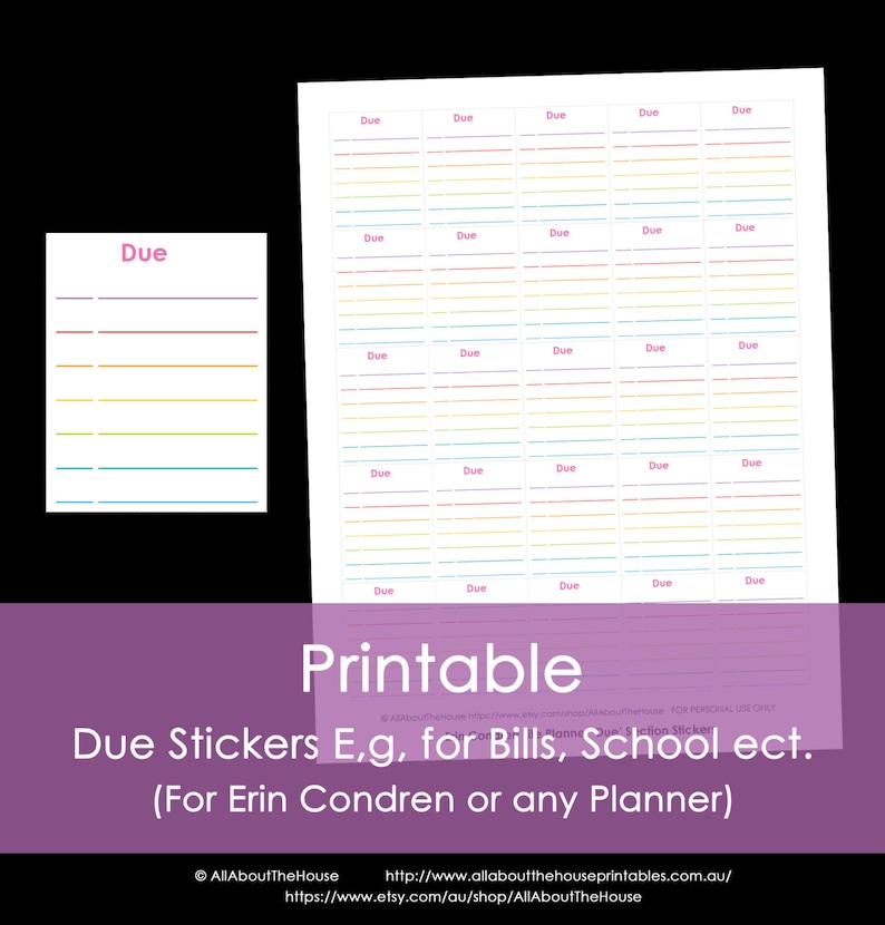Printable Calendar Planner Stickers Due Bill Pay Full Box size image 1