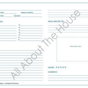 BEWERKBAAR Afdrukbaar Receptenblad Sjabloon - Maaltijdplanning - Artikelnummer 113