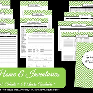 GREEN EDITABLE Home & Inventories Kit Chevron Printable PDF Printable Planner Car Maintenance Pantry-Binder Cover and Spine image 2