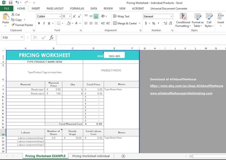 Pricing Calculator shop management Tool Etsy Sellers handmade product, cost of goods sold, COGS, worksheet spreadsheet excel file image 3