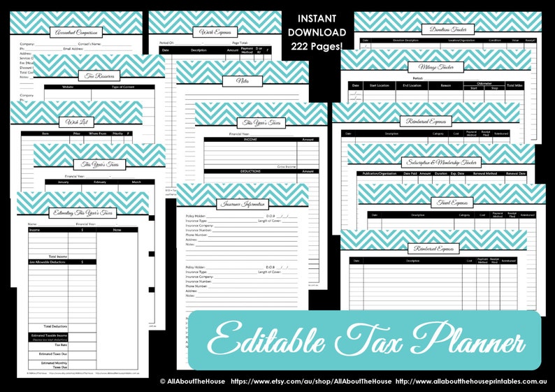 EDITABLE LIGHT BLUE Tax planner printable organizer Household Binder cover chevron template finance money management tool tabs editable pdf image 2