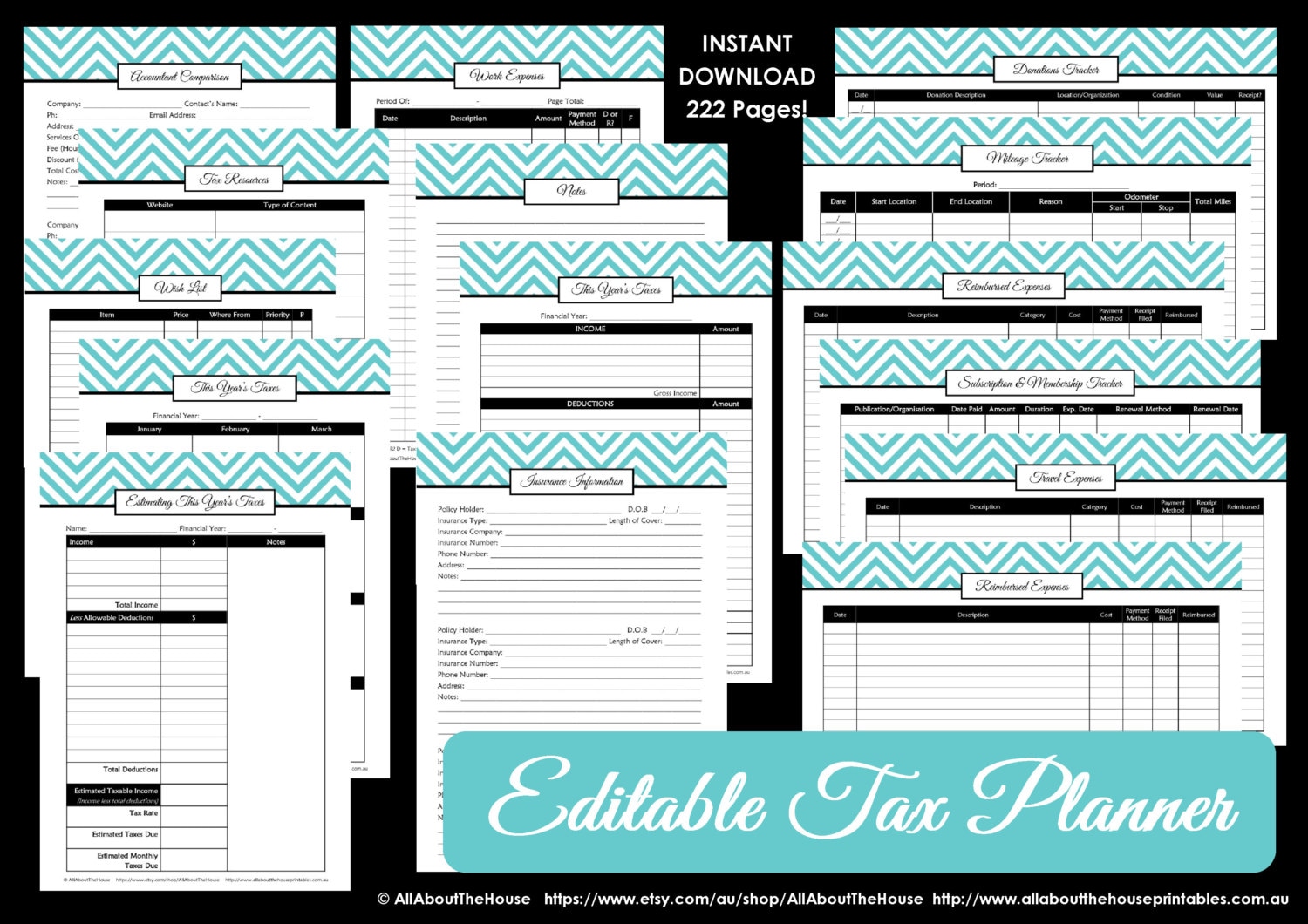 EDITABLE LIGHT BLUE Tax Planner Printable Organizer Household | Etsy