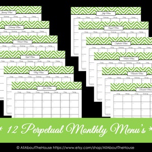 Menu Planner Printables Meal Planning Organisation-Household Binder-25 sheets-Chevron Planner Printables-PDF printable-Value Pack image 2