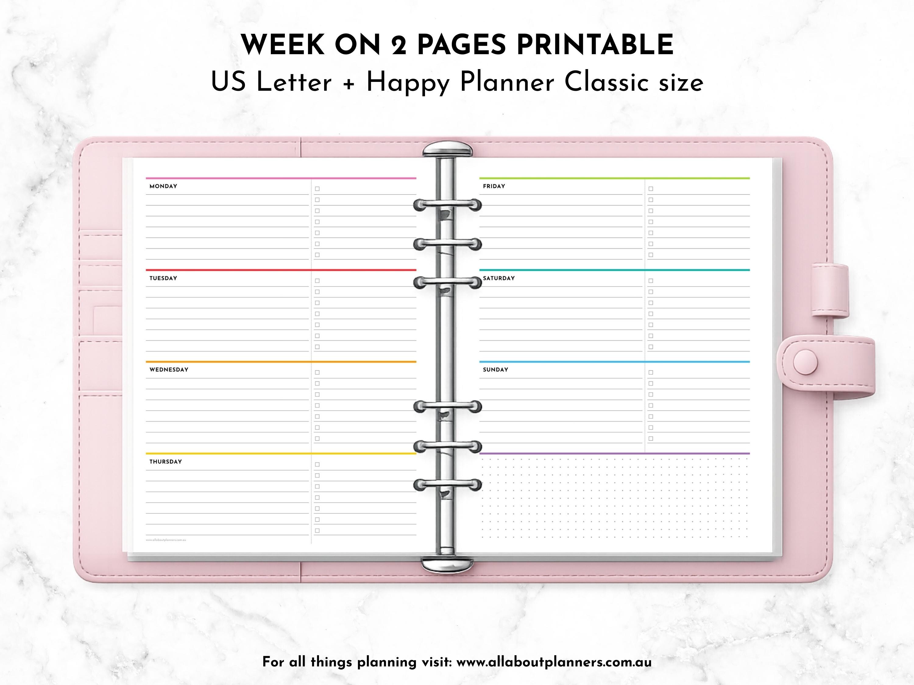Weekly Planner Horizontal 2 Page Spread Layout Monday Sunday Start ...