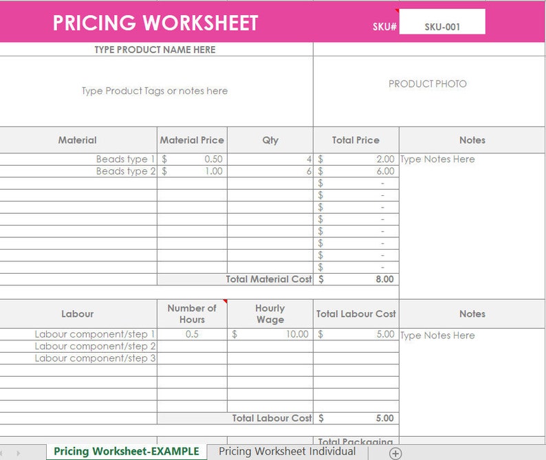 Pricing Calculator shop management Tool Etsy Sellers handmade product, cost of goods sold, COGS, worksheet spreadsheet excel file image 1