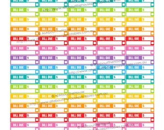 Bill Due Planner Stickers printable, Reminder, Money, Loan, Debt, Payment, dollar, pound, 1.5"wx0.5"H Rainbow Planner  OL094 mambi