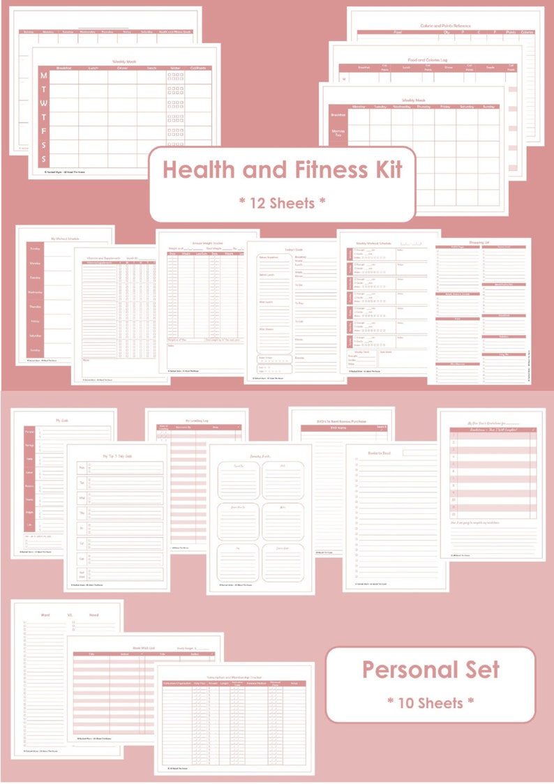 Health and Fitness & Personal Set Printables Home Organisation Household Binder 22 sheets 2 Value Packs image 1