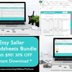 Business spreadsheets tool Etsypreneur bundle Etsy Success Inventory Money Business Planner handmade craft template tax pricing cogs image 1