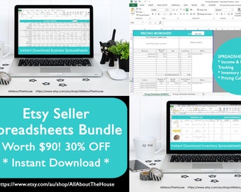 Business spreadsheets tool Etsypreneur bundle Etsy Success Inventory Money Business Planner handmade craft template tax pricing cogs