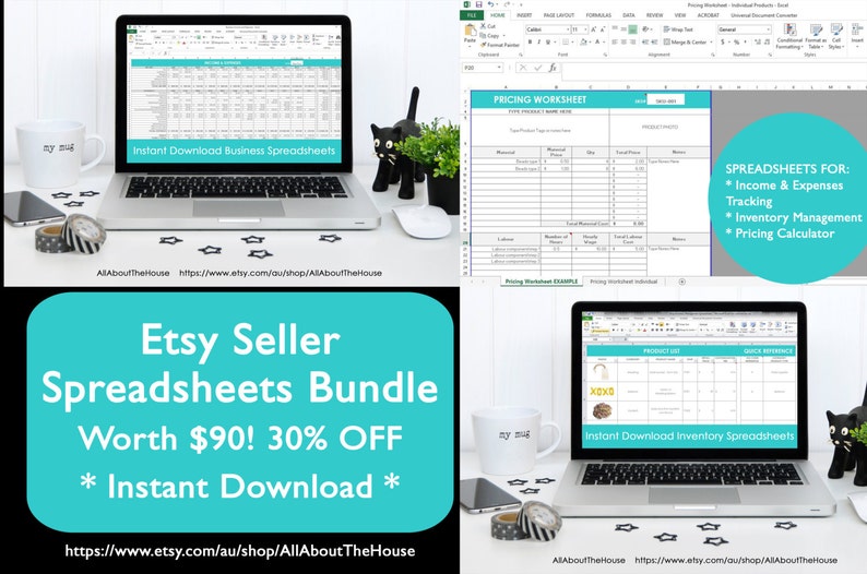 Business spreadsheets tool Etsypreneur bundle Etsy Success Inventory Money Business Planner handmade craft template tax pricing cogs image 1