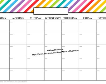 11 x 17 in Message Board Printable Calendar Perpetual Family Rainbow EDITABLE 2015 Any Year Meal Planner Calendar Dry Erase Organization