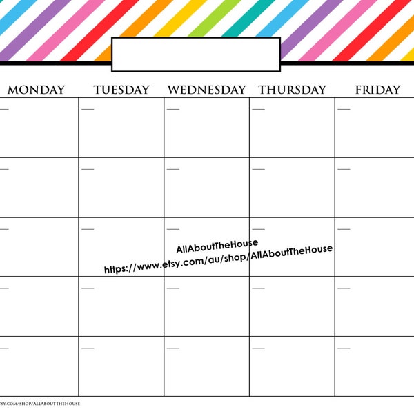 11 x 17 in Message Board Printable Calendar Perpetual Family Rainbow EDITABLE 2015 Any Year Meal Planner Calendar Dry Erase Organization