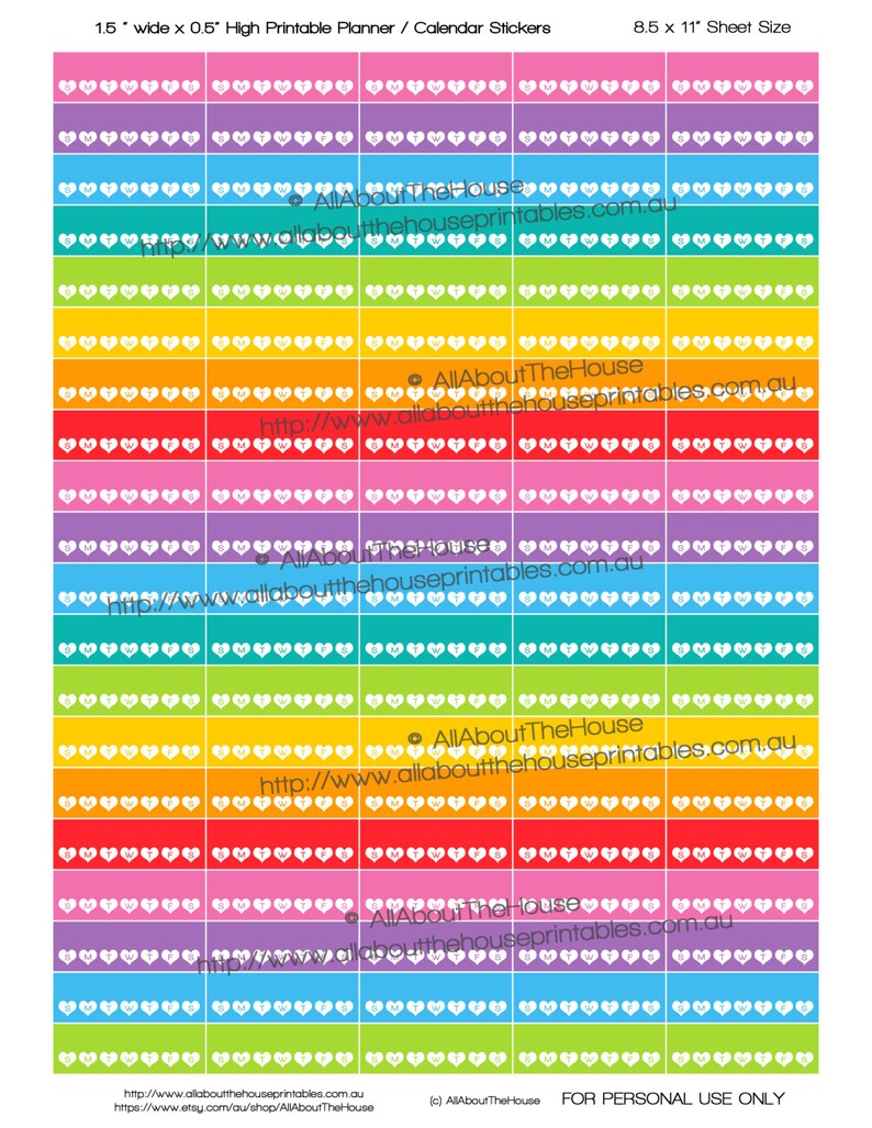 Habit Planner Stickers Printable Hearts Daily Routine 1.5W x 0.5H Rainbow Weekly Tasks made for Erin Condren ECLP Plum Paper Ol040 image 2