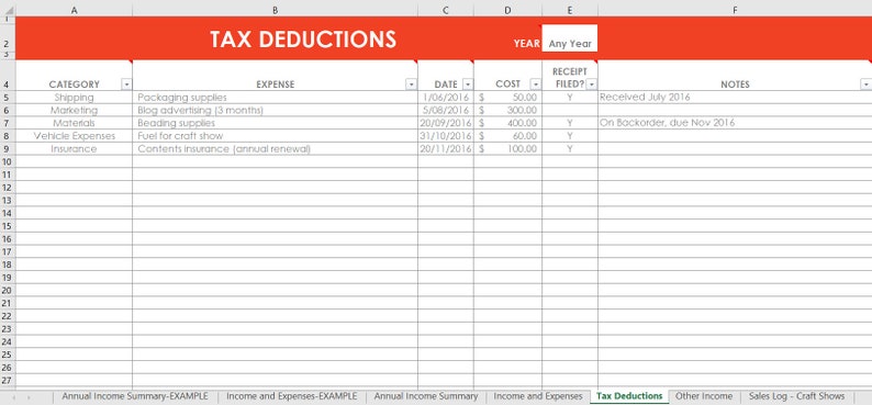 Etsy Seller Spreadsheets, shop management Tool, financial, tax reporting, profit and loss, income, expenses, spreadsheet, excel, google docs image 2