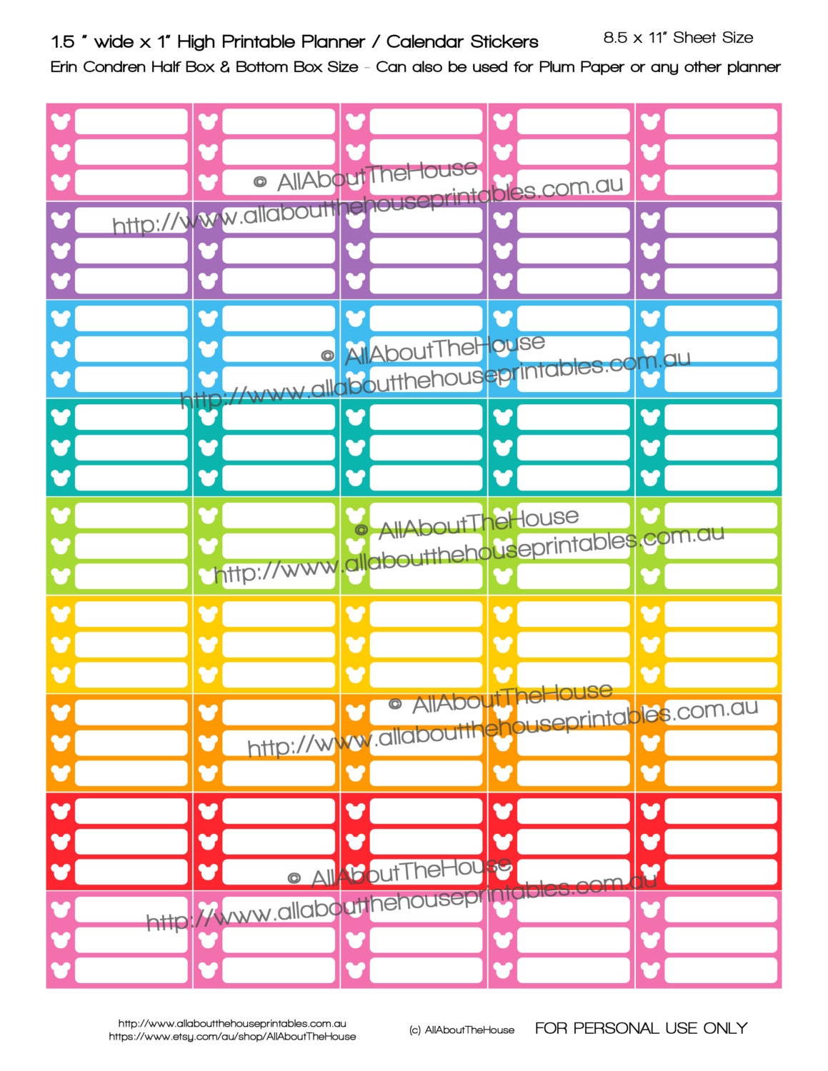 Mickey Mouse Planner Stickers Half Box Printable List Stickers - Etsy
