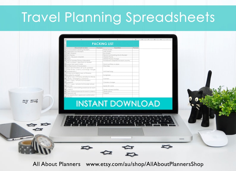 Travel Planning excel spreadsheets itinerary month week budget organizer spending to do list before we leave insurance transfer car rental imagen 5