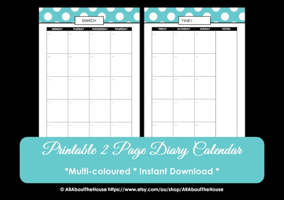 Calendar Printable Perpetual Polka Dot Calendar 2019 2020